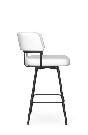 Amisco's Enya Black Swivel Bar Stool with Low Back White Vinyl - Side View