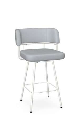 Amisco's Enya Modern White Bar Stool with Blue Vinyl