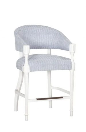 Fairfield's Gigi Wood Bar Stool with Arms in White and Blue Fabric