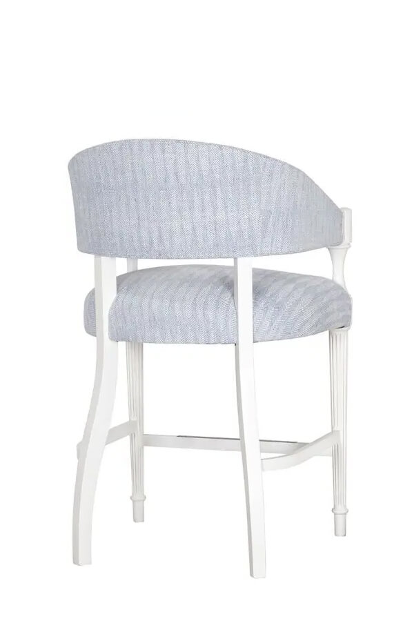 Fairfield's Gigi Wood Bar Stool with Arms in White and Blue Fabric - Back View