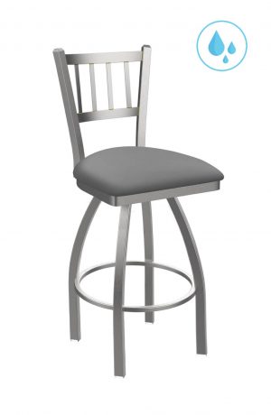 Holland's Contessa Outdoor Swivel Bar Stool with Back in Stainless Steel and Vinyl Seat Cushion