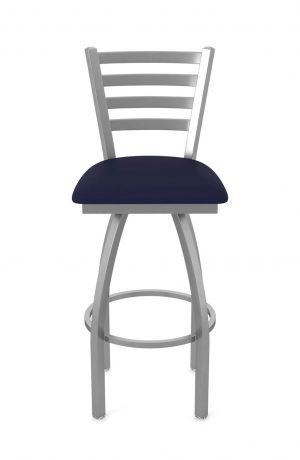 Holland's Jackie Outdoor Stainless Steel Bar Stool in Breeze Sapphire Blue Vinyl Cushion - Front View