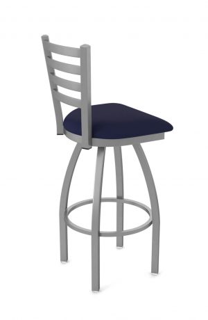 Holland's Jackie Outdoor Stainless Steel Bar Stool in Breeze Sapphire Blue Vinyl Cushion - Side View