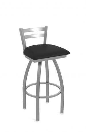 Holland's Jackie Outdoor Stainless Steel Bar Stool with Low Back - in Breeze Black Vinyl