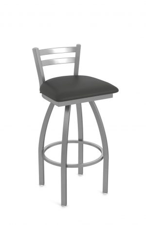 Holland's Jackie Outdoor Stainless Steel Bar Stool with Low Back - in Breeze Graphite Vinyl