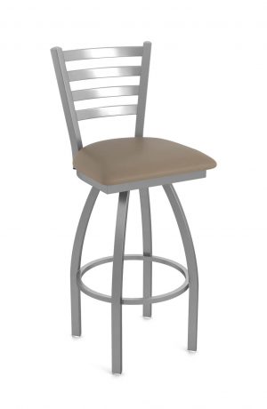 Holland's Jackie Outdoor Stainless Steel Bar Stool in Tan Cushion Breeze Farro