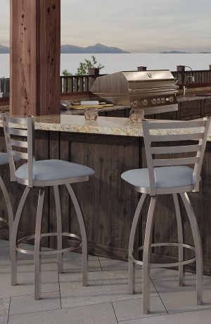 Holland's Jackie Outdoor Stainless Steel Swivel Bar Stools with Ladder Back - Outside