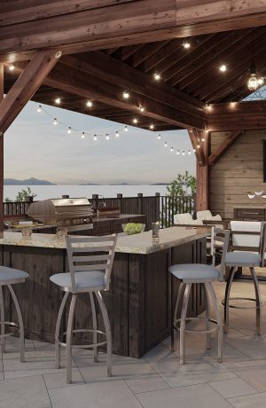 Holland's Jackie Outdoor Stainless Steel Swivel Bar Stools with Ladder Back - Outside - Full Picture