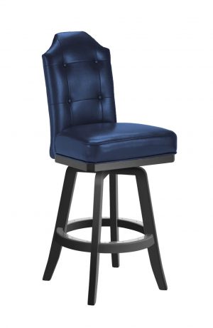 Darafeev's San Marino Black Wood Swivel Bar Stool with Navy Blue Leather