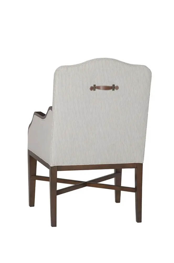 Fairfield's Anderson Wood Dining Arm Chair with Tall Fabric Back - Back View with Handle