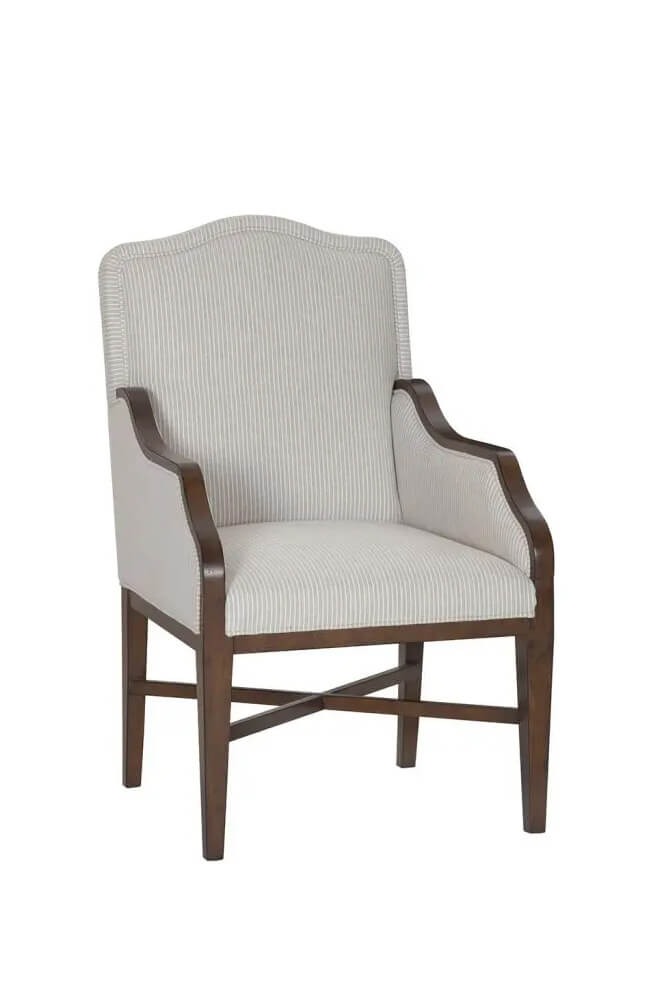 Fairfield's Anderson Wood Dining Arm Chair with Tall Fabric Back