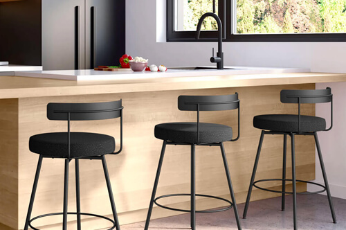 Modern Kitchen with Black Bar Stools with Low Back
