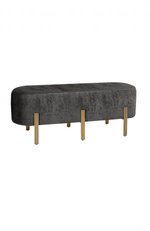 Wesley Allen's Alexa Padded Bench in Gold legs and Dark Gray Fabric