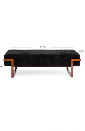 Wesley Allen's Athena Modern Bench with Copper Finish and Black Fabric - Dimensions