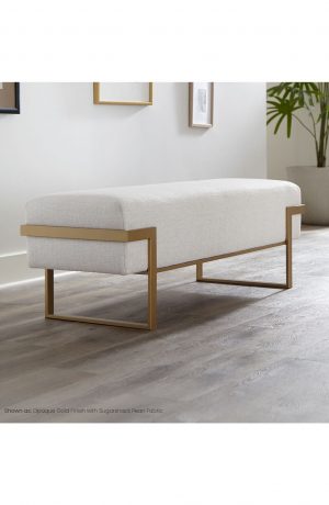 Wesley Allen's Athena Modern Upholstered Bench with Gold Metal Legs and White Fabric