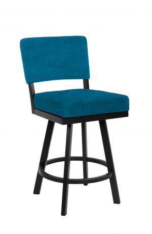 Wesley Allen's Miami Black Swivel Bar Stool with Royal Blue Fabric