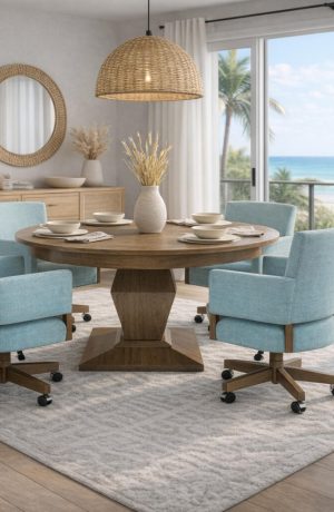 Darafeev's Euclid Solid Wood Poker Table Set in Coastal Dining Room