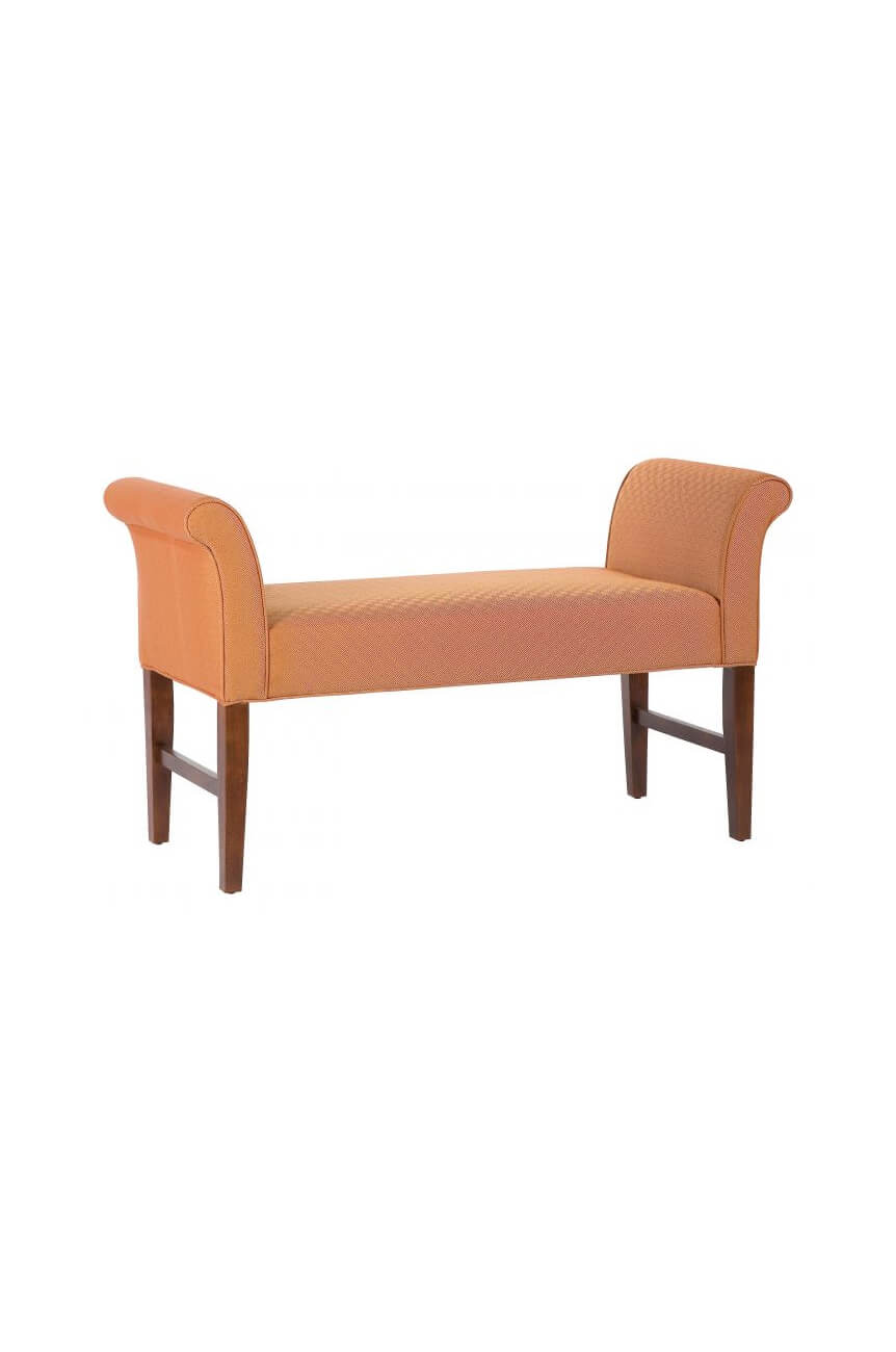 Fairfield's Garfield Modern Upholstered Wood Bench with Rolled Arms in Orange Fabric