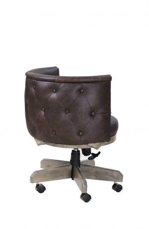 Darafeev's Chesterfield Wood Swivel Game Chair with Upholstered Back and Seat in Leather - Back Side View