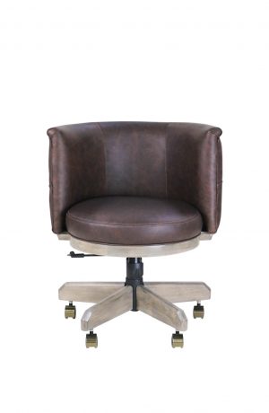 Darafeev's Chesterfield Wood Swivel Game Chair with Upholstered Back and Seat in Leather - Front View