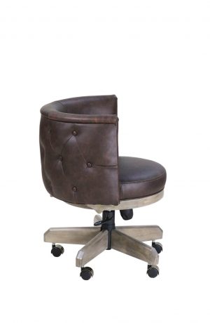 Darafeev's Chesterfield Wood Swivel Game Chair with Upholstered Back and Seat in Leather - Side View