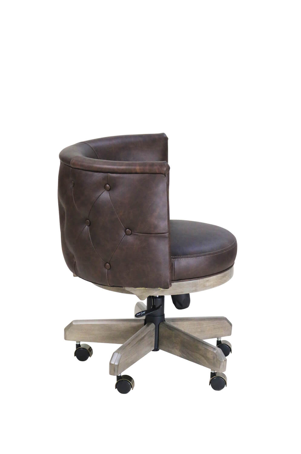 Darafeev's Chesterfield Wood Swivel Game Chair with Upholstered Back and Seat in Leather - Side View