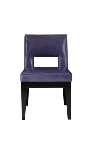 Leathercraft's 8129 Hugh Wood Leather Upholstered Dining Chair with Back Cut Out in Purple Leather