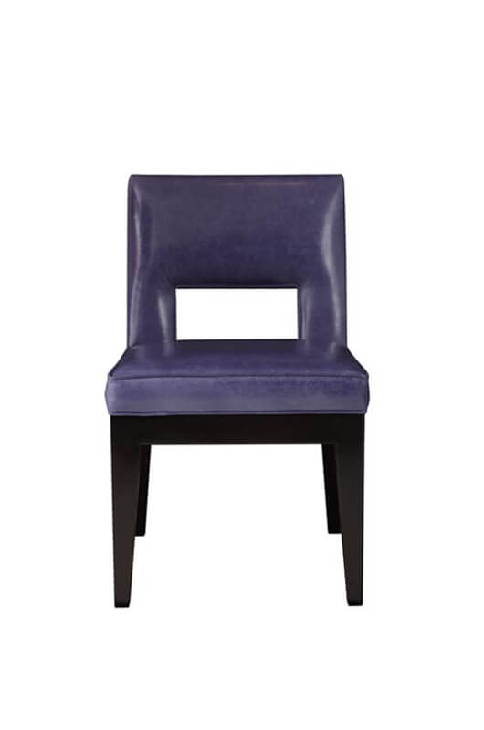 Leathercraft's 8129 Hugh Wood Leather Upholstered Dining Chair with Back Cut Out in Purple Leather