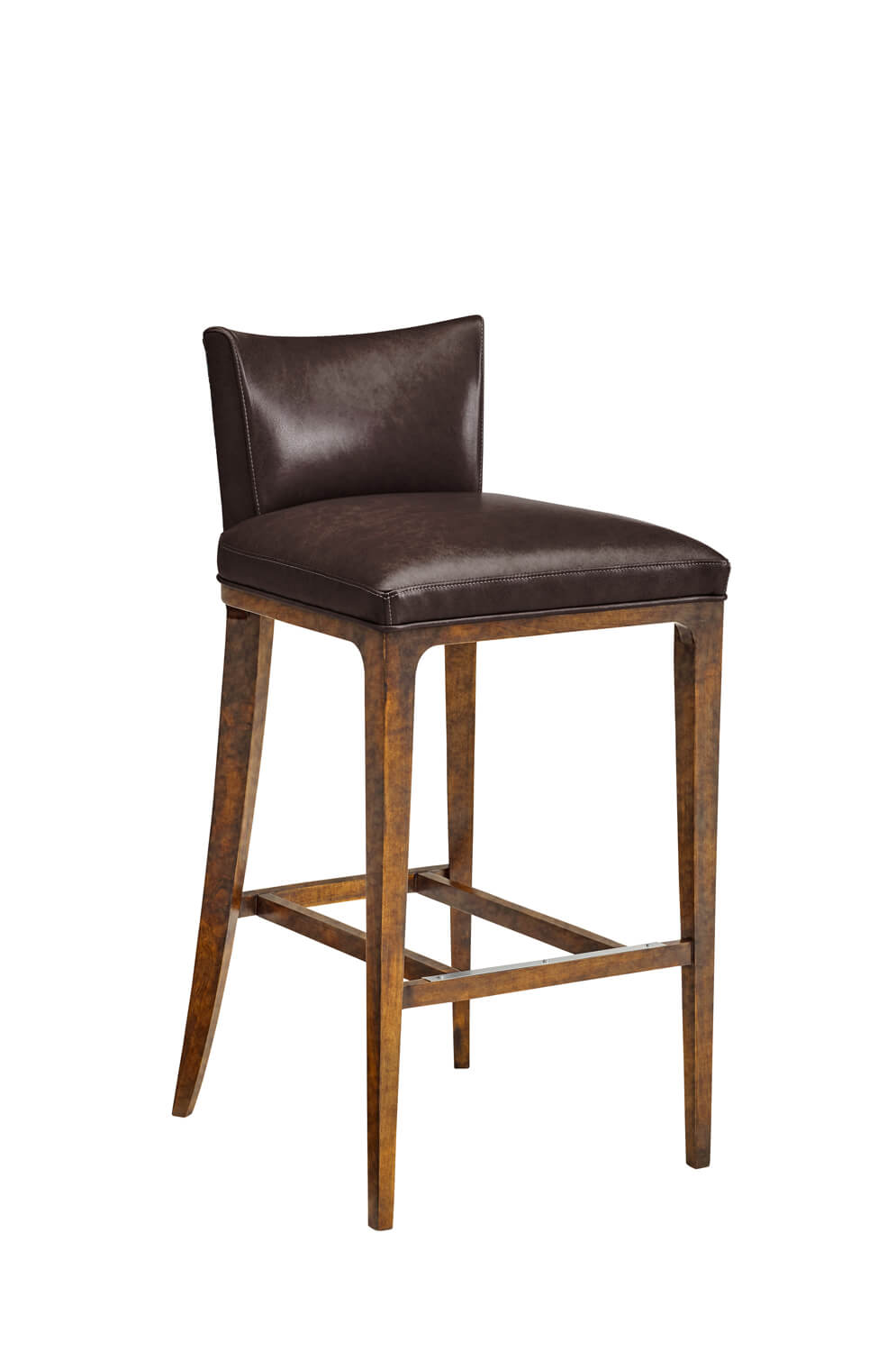 Leathercraft's Charlie Low Back Bar Stool - in Cognac Wood Finish and Brown Leather