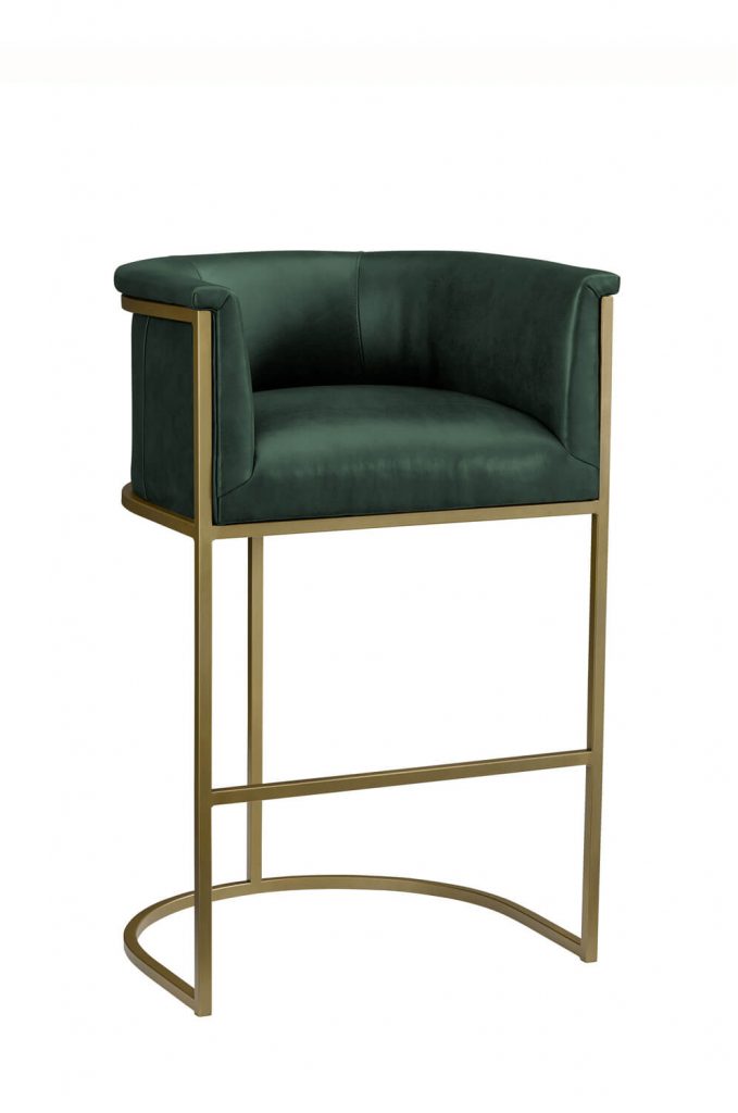 Leathercraft's Hank Gold Metal Bar Stool with Green Leather