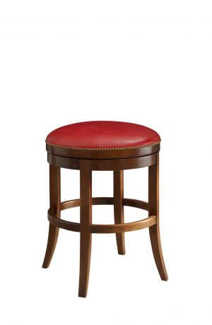 Leathercraft's Lowell 508R Traditional Wood Backless Swivel Bar Stool with Nailhead Trim