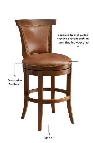 Features decorative nailhead trim outlining the seat and back, maple wood base, and pulled seat and back cushion.