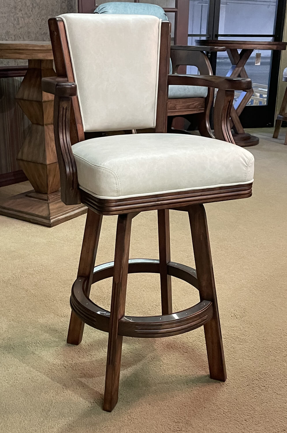 960 Maple Upholstered Swivel Stool with Arms
