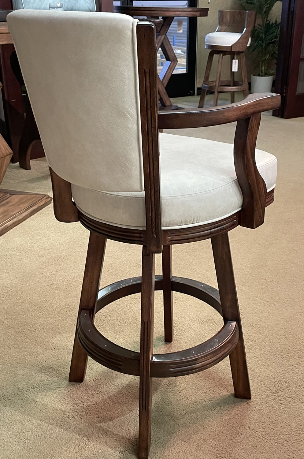 Darafeev's 960 Maple Wood Swivel Bar Stool Upholstered Solid Back and Seat with Arms - Back VIew