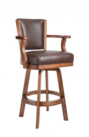 Darafeev's 960 Solid Back Upholstered Wood Bar Stool with Arms in Leather