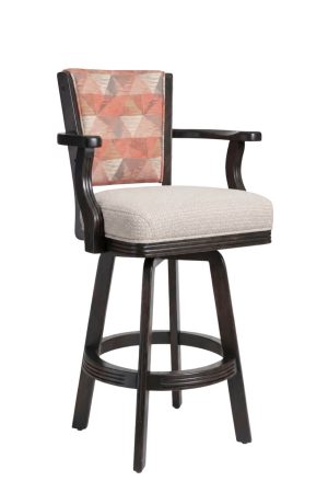 Espesso Wood Swivel Bar Stool with Arms - Geometric Fabric - 960