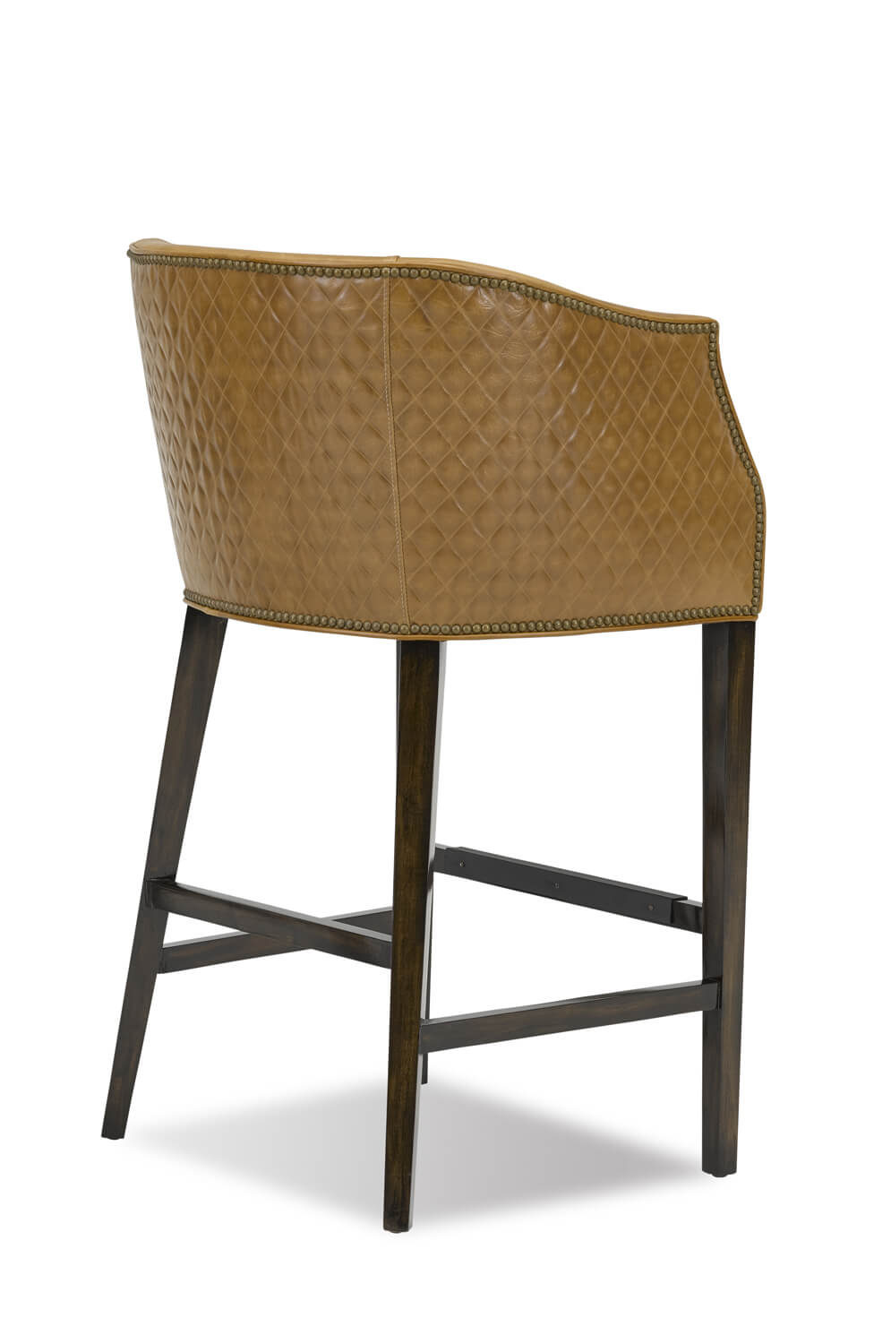 Leathercraft's Baxter Luxury Wood Bar Stool with Nailhead Trim and Curved Back - Back Side