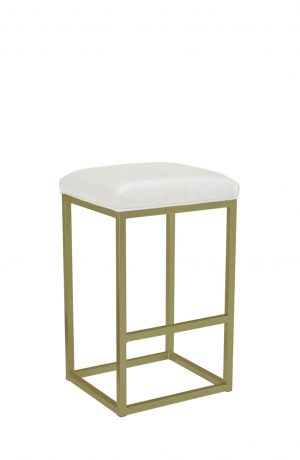 Leathercraft's Cosmo Gold Metal Backless Bar Stool with White Seat Cushion