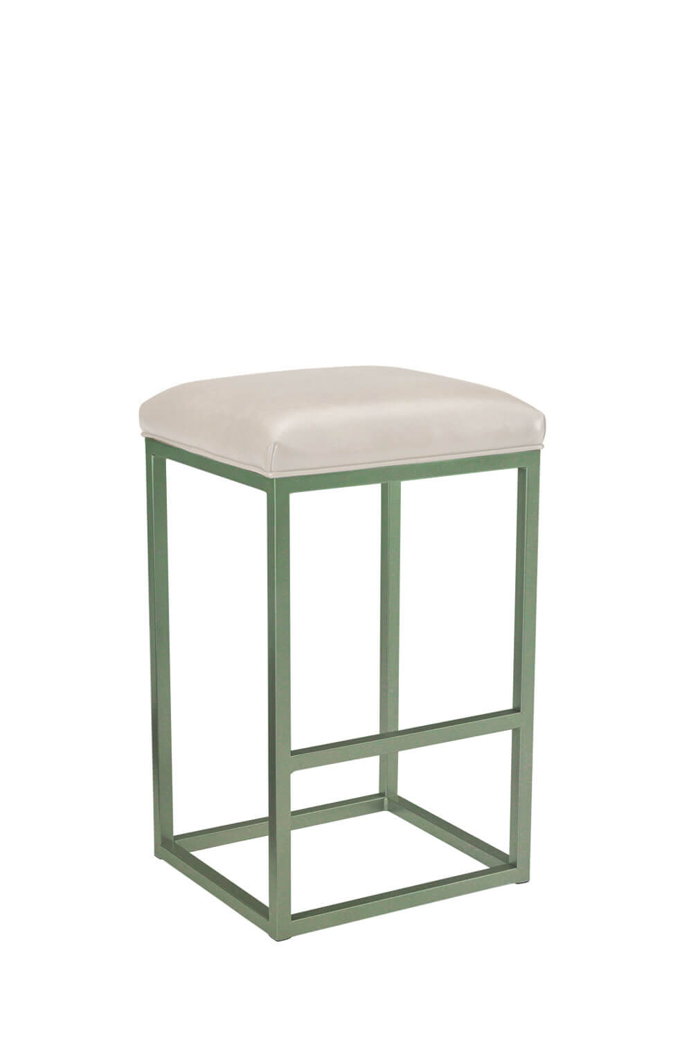 Leathercraft's Cosmo Green Metal Backless Bar Stool with White Leather