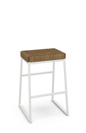 Amisco's Bryan Danish White Backless Bar Stool with Danish Cord Seat