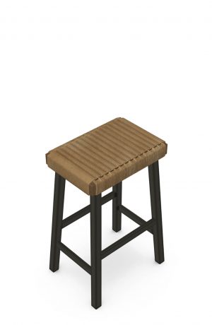 Amisco's Tyler Dark Brown Metal Backless Bar Stool with Natural Danish Cord - Down View