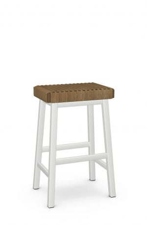 Amisco's Tyler Farmhouse White Backless Bar Stool with Danish Cord Seat