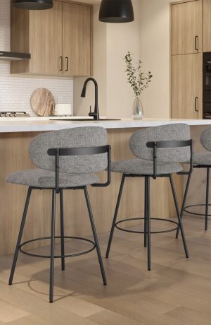 Amisco's Wyatt Low Back Bar Stools in Modern Black and Wood Kitchen