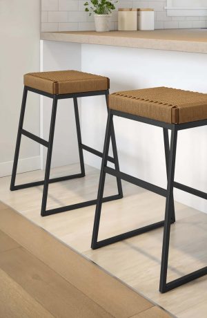 Amisco's Bryan Black Metal Backless Non-Swivel Bar Stool in Minimal Danish Kitchen