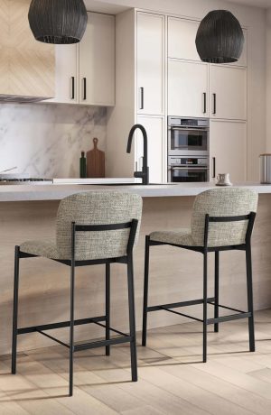 Amisco's Kally Modern Stationary Bar Stool in Minimal Black Wood Kitchen