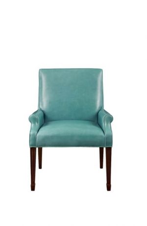 Leathercraft's Abbott Transitional Wood Dining Arm Chair in Green Leather