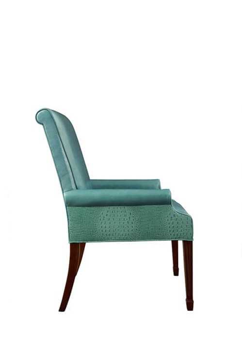 Leathercraft's Abbott Transitional Wood Dining Arm Chair in Green Leather - Side View