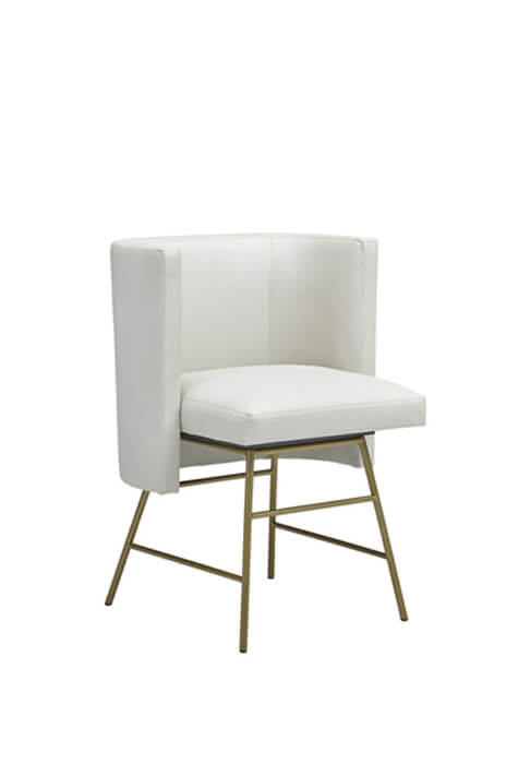 Leathercraft's Alfie Metal Host Dining Chair with Wrap Around Back Cushion in White Leather