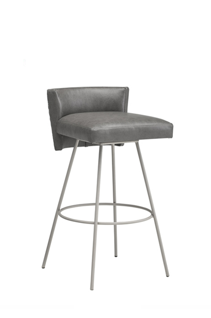 Leathercraft's Alfie Swivel Metal Bar Stool with Low Back in Gray Leather