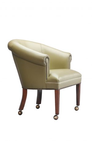 Leathercraft's Anson Wood Game Arm Chair in Leather and Wood Casters